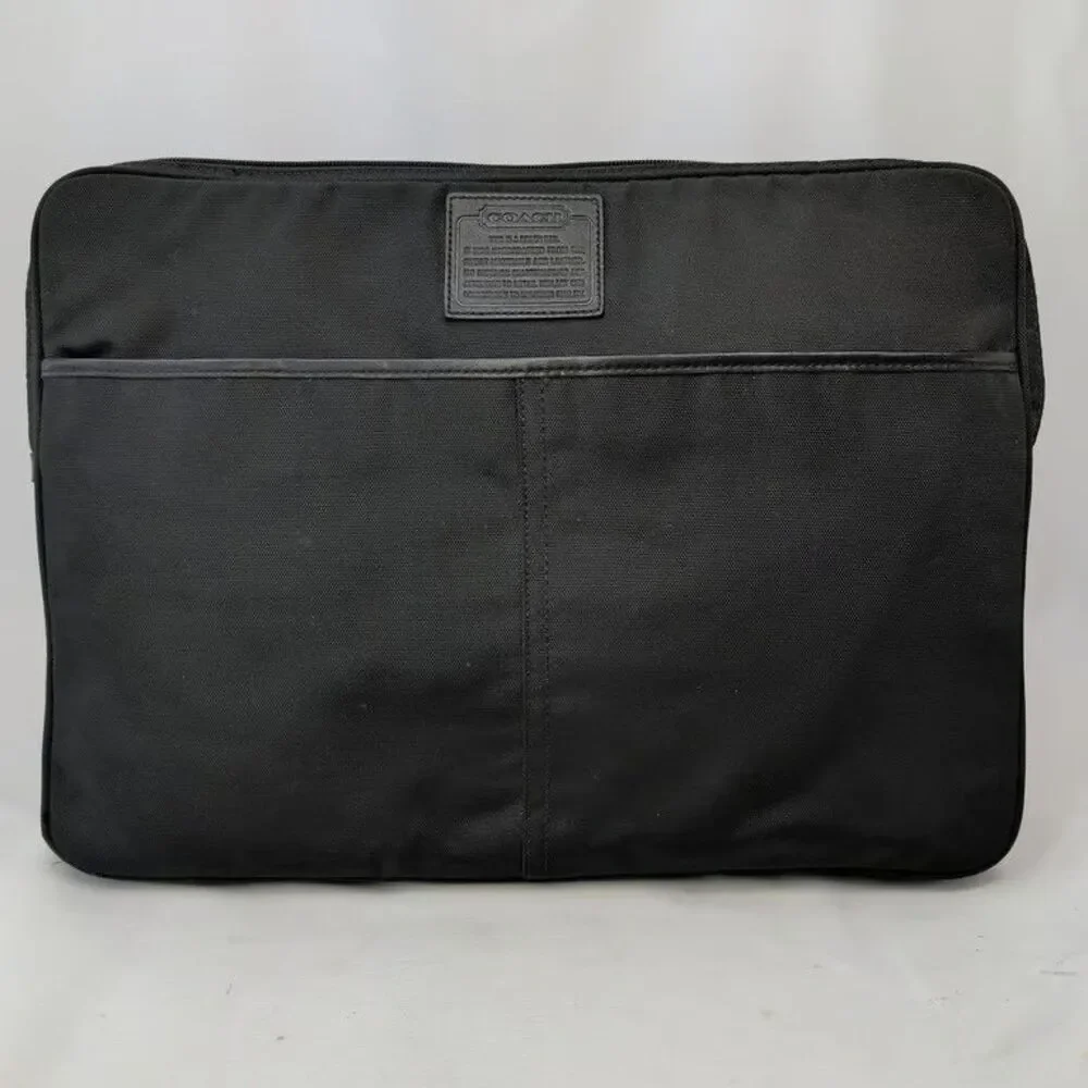 Coach Laptop Sleeve Case Black Nylon Perforated Leather Computer Bag Mens Padded